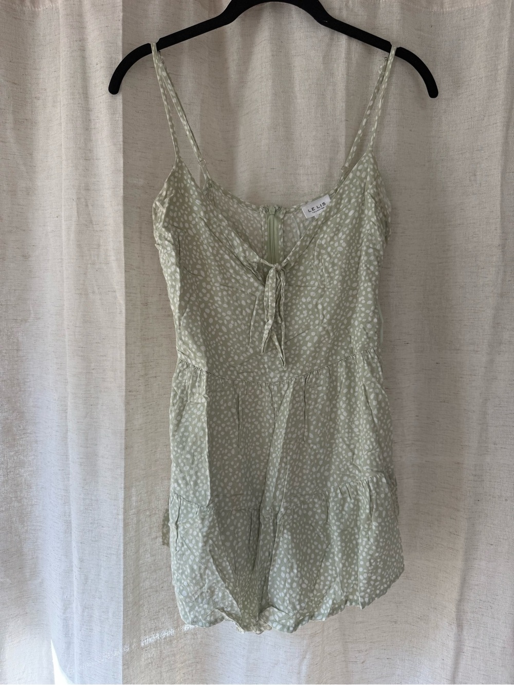 Le Lis Sage Green Spotted Tie-Front Romper
